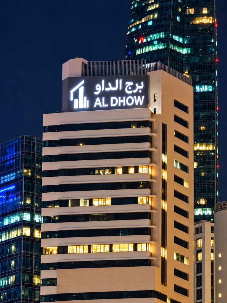 Al Dhow Tower Illuminated at Night_converted