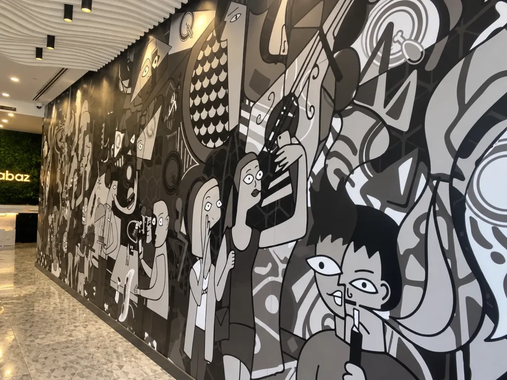 Grayscale Cartoon Crowd Wall Mural_converted