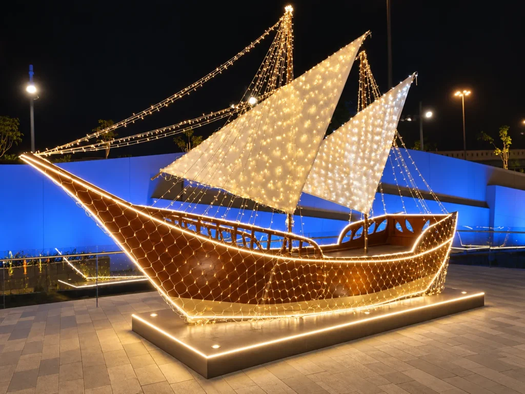 Illuminated Dhow in a Modern Plaza_converted