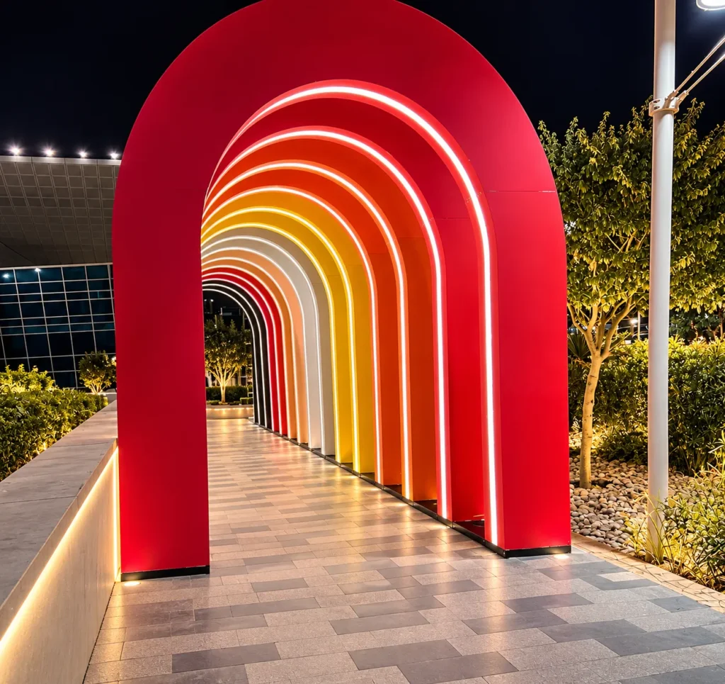Illuminated Rainbow Archway at Night_converted