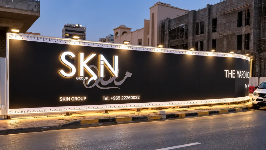 Illuminated SKN Group Hoarding at Twilight_converted