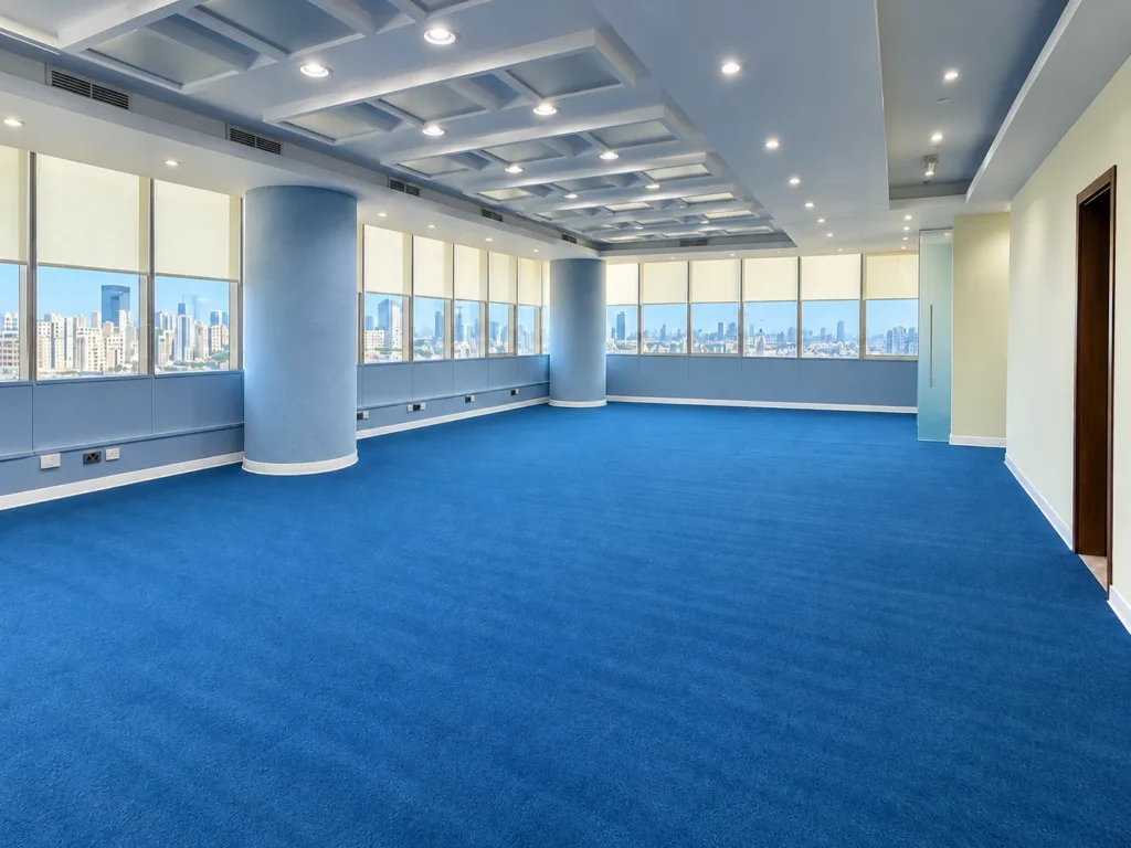 Modern Blue-Carpeted Office with City Views_converted