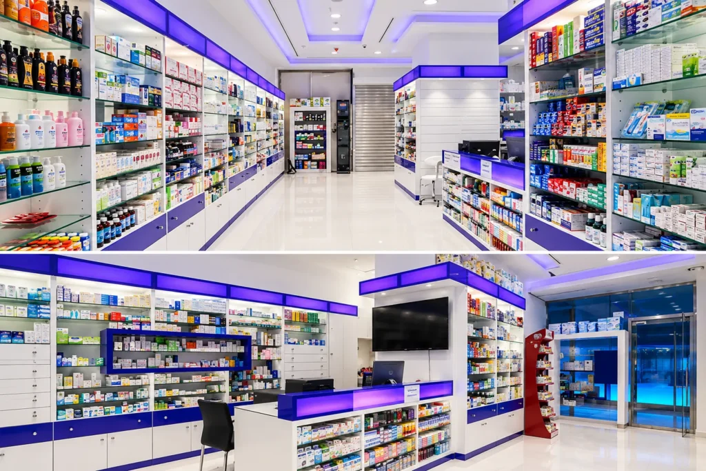 Modern Purple-Accented Pharmacy Interior_converted